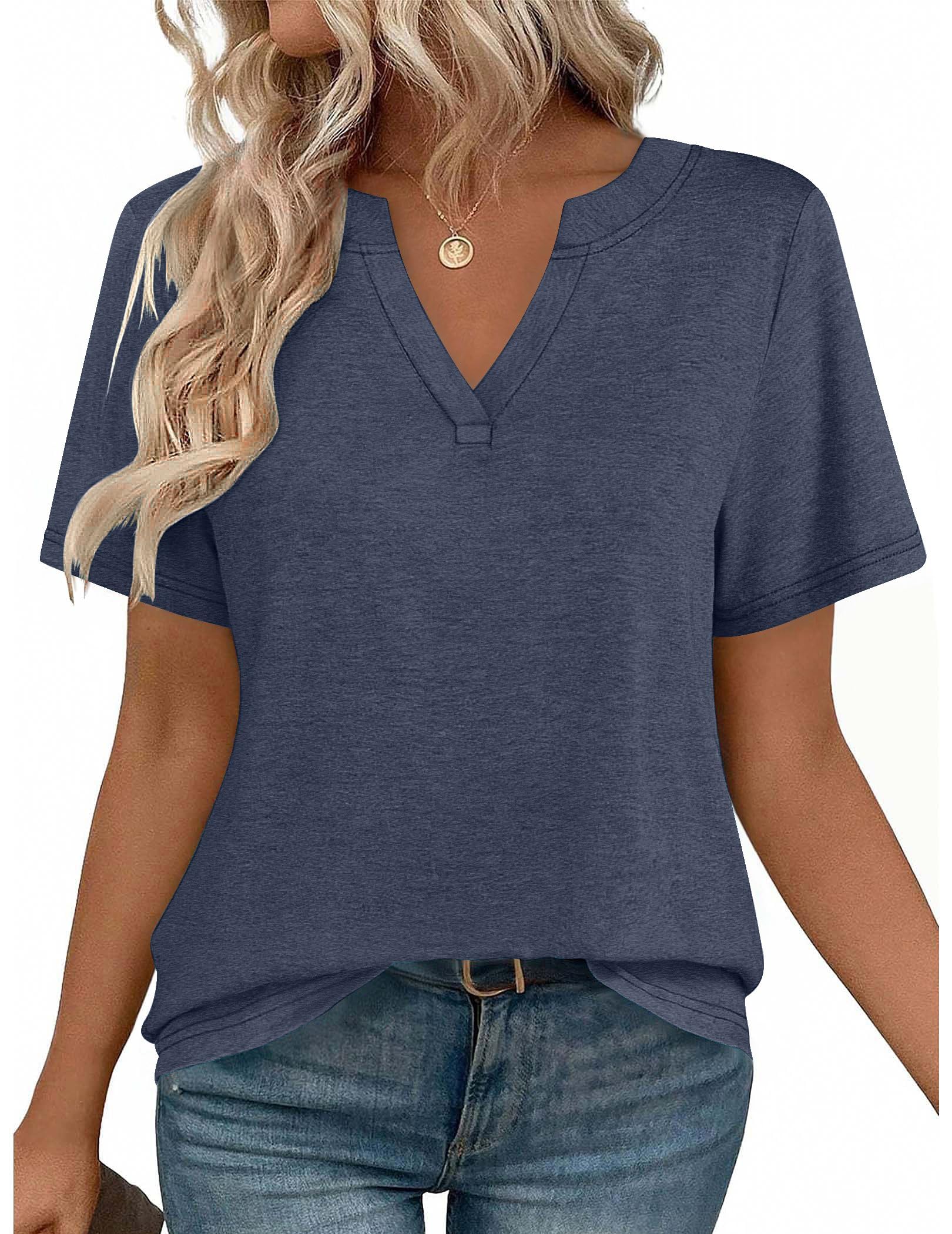 isermeo Womens Tops Short Sleeve V Neck Tee Shirts Cute Dressy Casual Summer Clothing Business Work Blouse S-XXL
