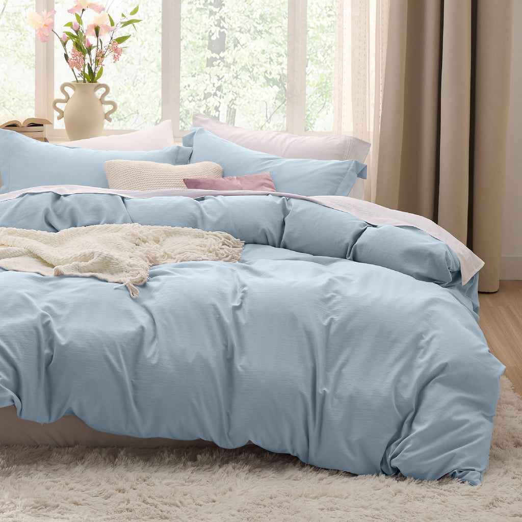 Bedsure Duvet Cover Queen Size - 3 Pieces Prewashed Cotton-Like Extra Soft Bedding Set, Includes 1 Duvet Cover 90x90 Inches with Zipper Closure & 2 Pillow Shams, Linen, Comforter Not Included