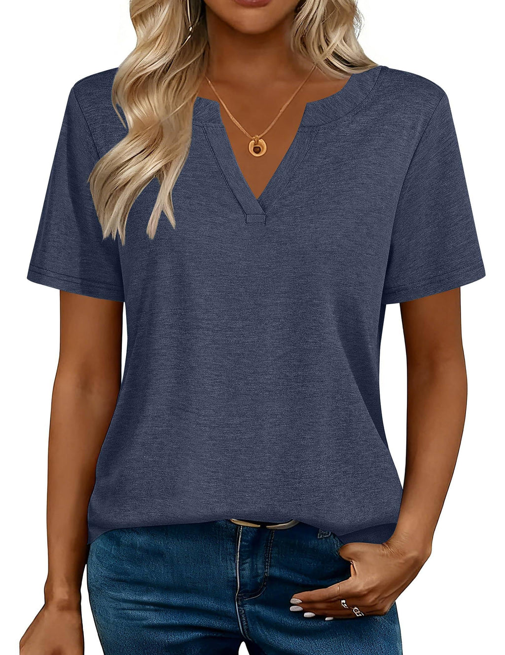 isermeo Womens Tops Short Sleeve V Neck Tee Shirts Cute Dressy Casual Summer Clothing Business Work Blouse S-XXL