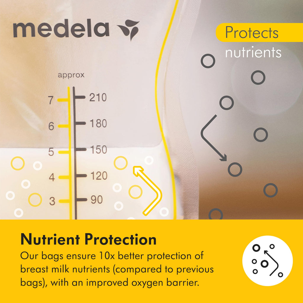 Medela Easy Pour Disposable Breast Milk Storage Bags, 7 oz/210 ml Capacity, Leakproof Design with Milk Protection, Made Without BPA, Pack of 100