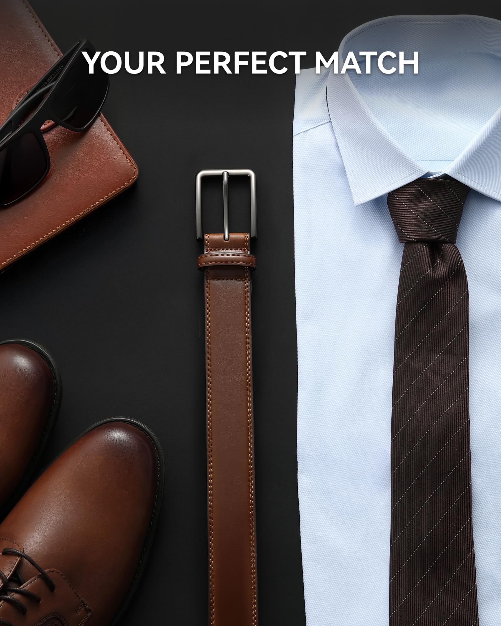 CHAOREN Leather Belts for Men - 1 3/8" Dress Belts Men - Considerate Gift for Work Business Casual Jeans