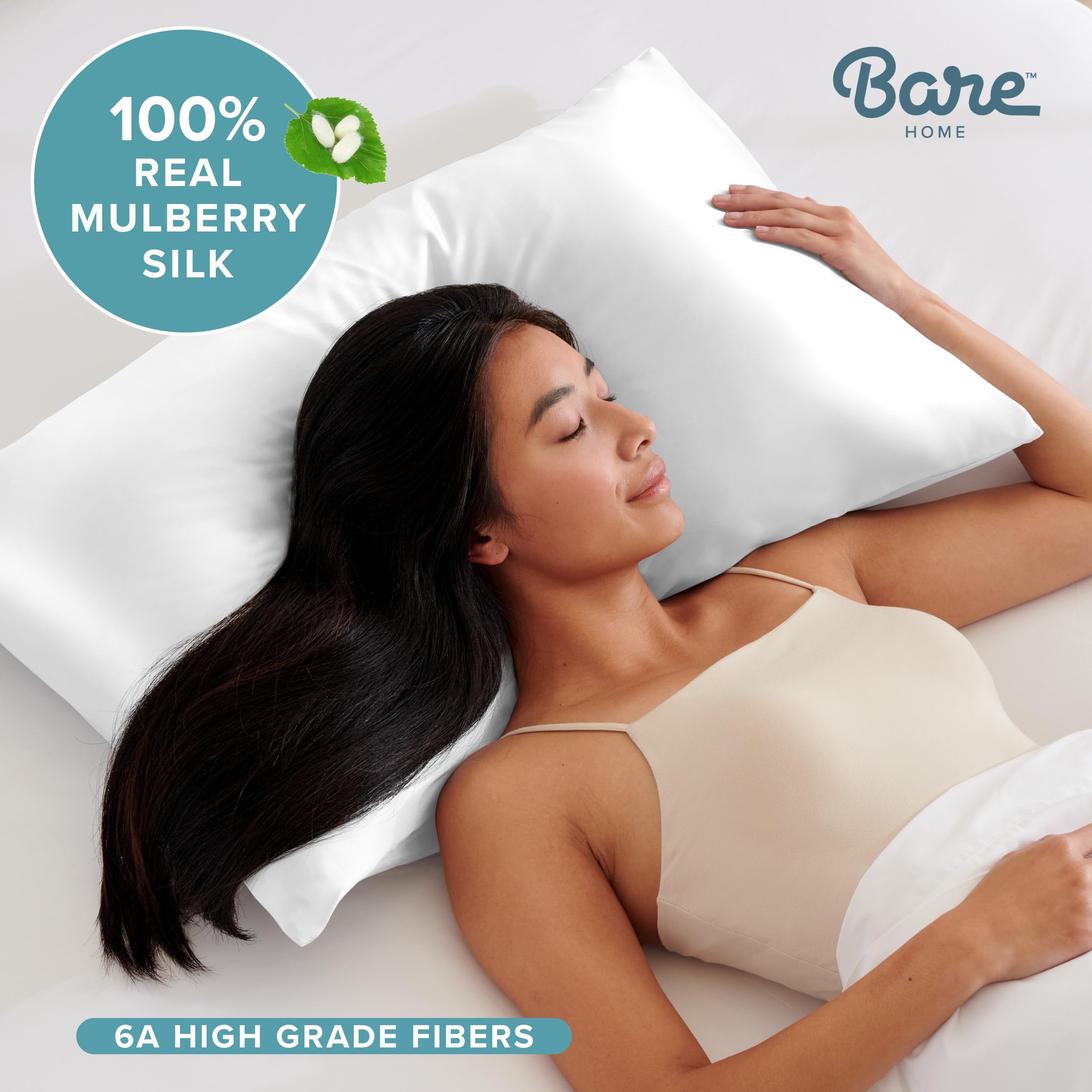 Bare Home 100% Mulberry Silk Pillowcase for Hair and Skin - Ultra Premium 6A Grade 19 Momme Silk Pillow Case - Hidden Zipper - Breathable Cooling Pillow Cover (Body, Silver)