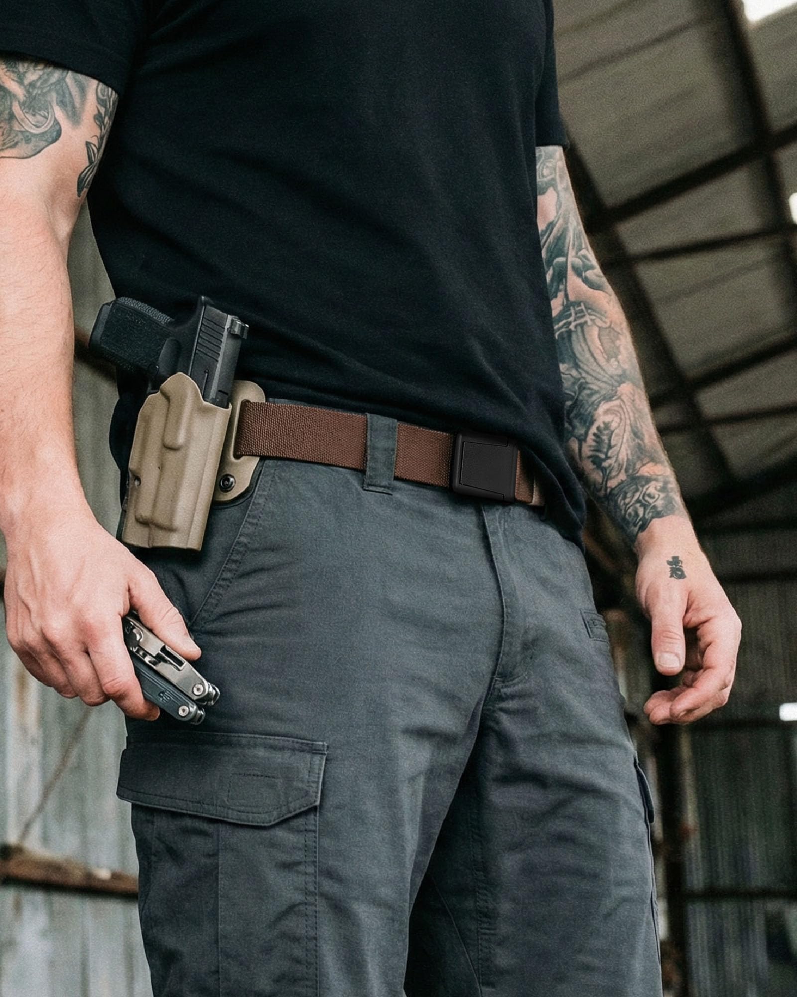 CHAOREN Tactical Belt Men - 1.5" Work Belt Nylon Stretch with Quick Release Zinc Alloy Buckle for Military Casual Jeans