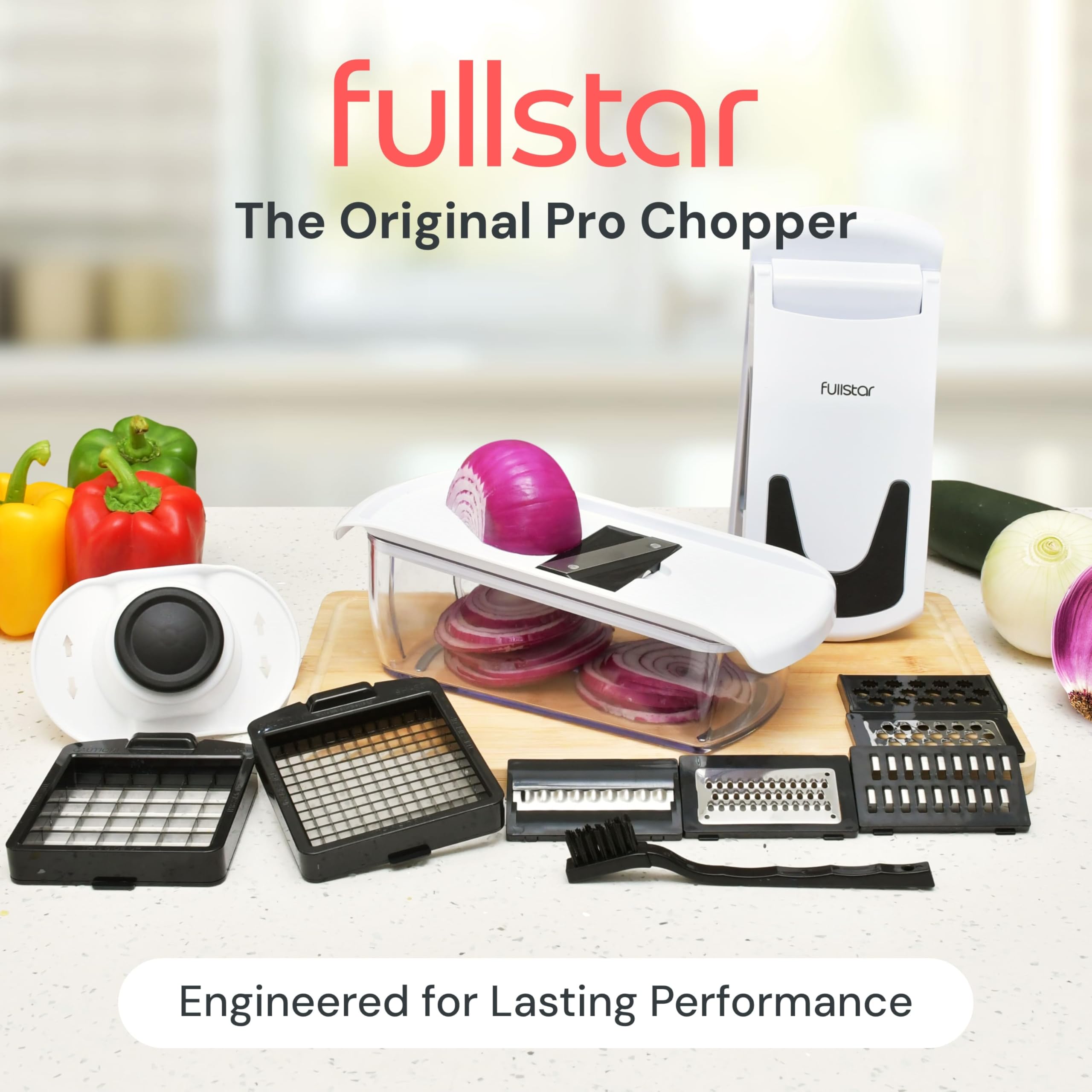 Fullstar Vegetable Chopper & Mandoline Slicer - Julienne Cutter Dicer Grater for Food Veggie Onion Cucumber Tomato Salad Potato Cheese - Kitchen Essentials & Gadgets (Compact 6-in-1, White)