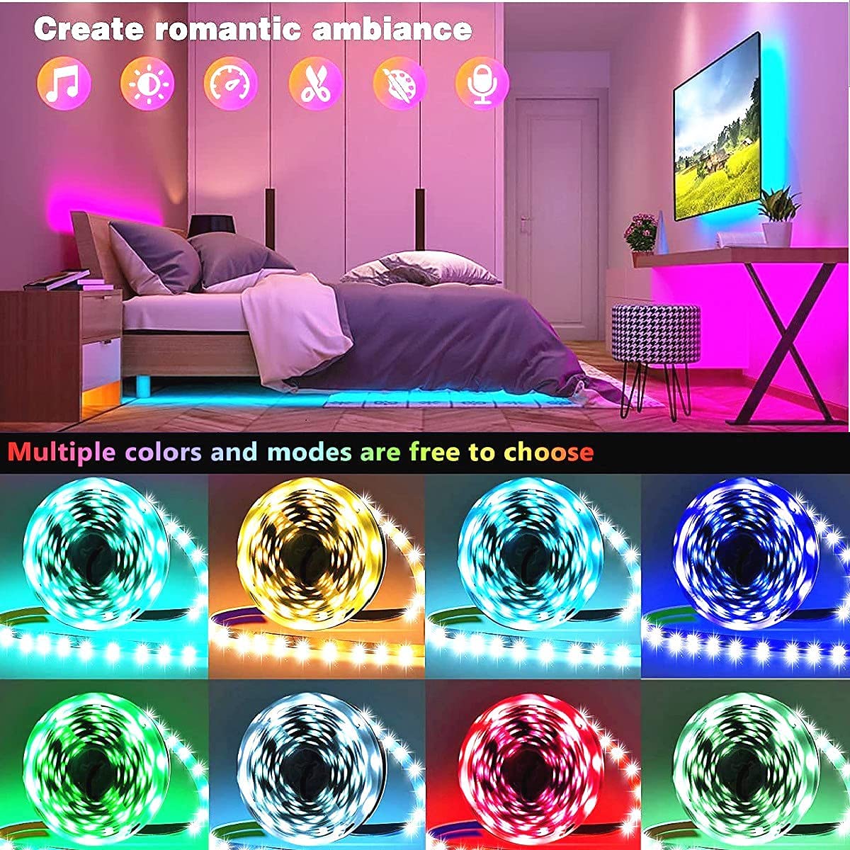 Keepsmile 100ft Led Strip Lights (2 Rolls of 50ft) Bluetooth App Control Led Lights Strip with Remote Music Sync Color Changing RGB Led Lights for Bedroom Room Home Christmas Decor (Lumiere Led 30M)