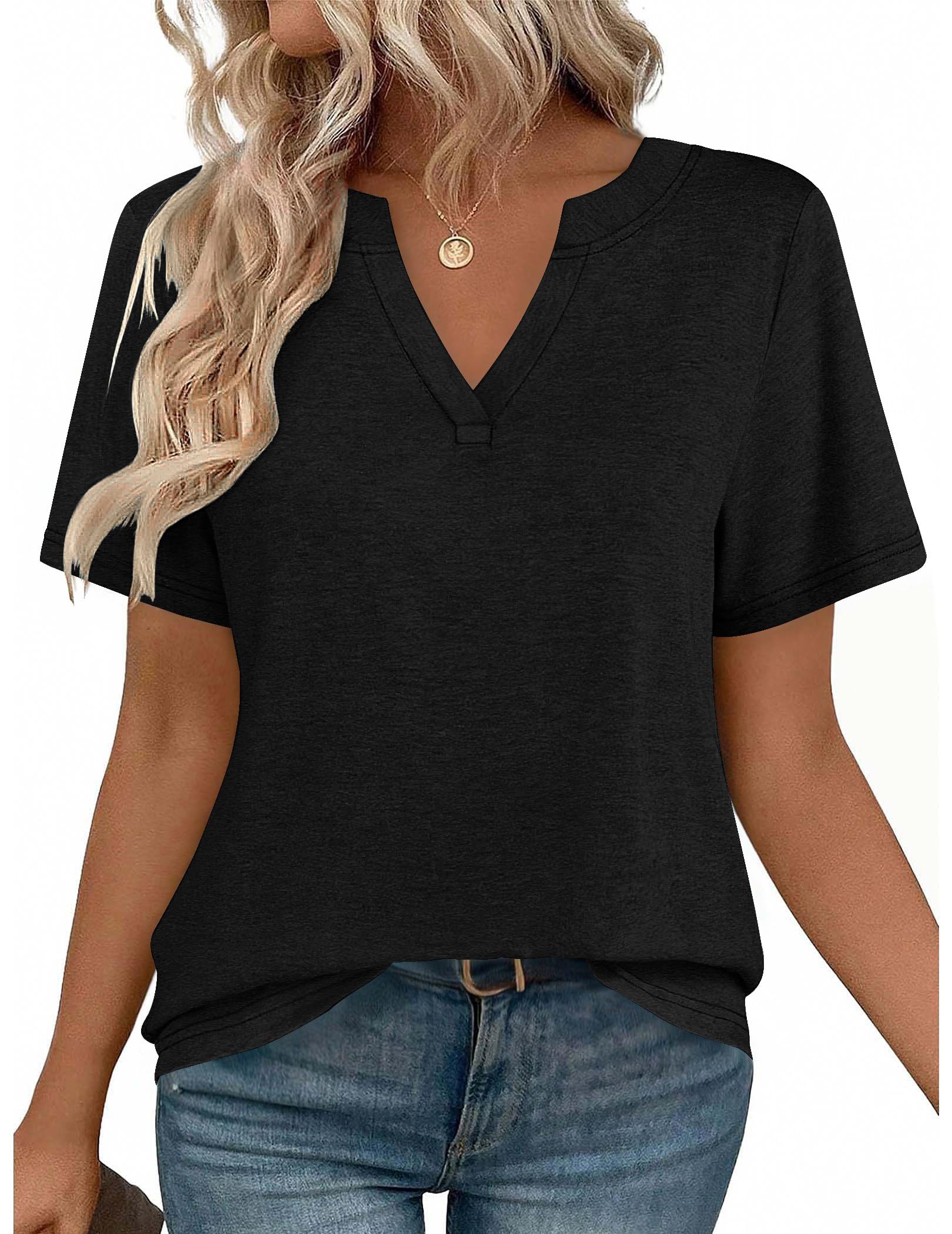 isermeo Womens Tops Short Sleeve V Neck Tee Shirts Cute Dressy Casual Summer Clothing Business Work Blouse S-XXL