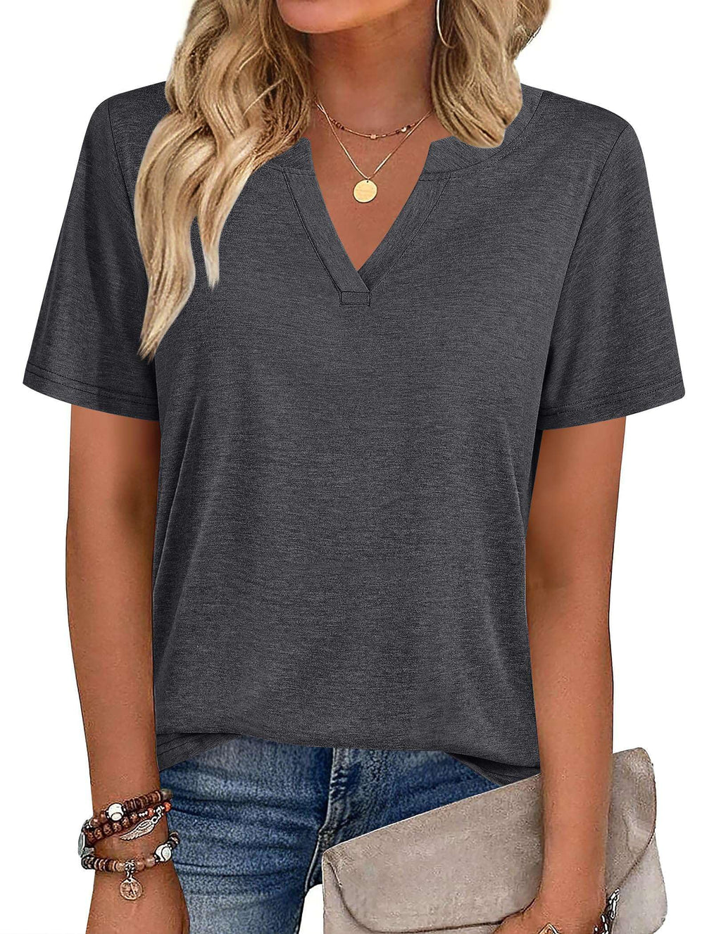 isermeo Womens Tops Short Sleeve V Neck Tee Shirts Cute Dressy Casual Summer Clothing Business Work Blouse S-XXL