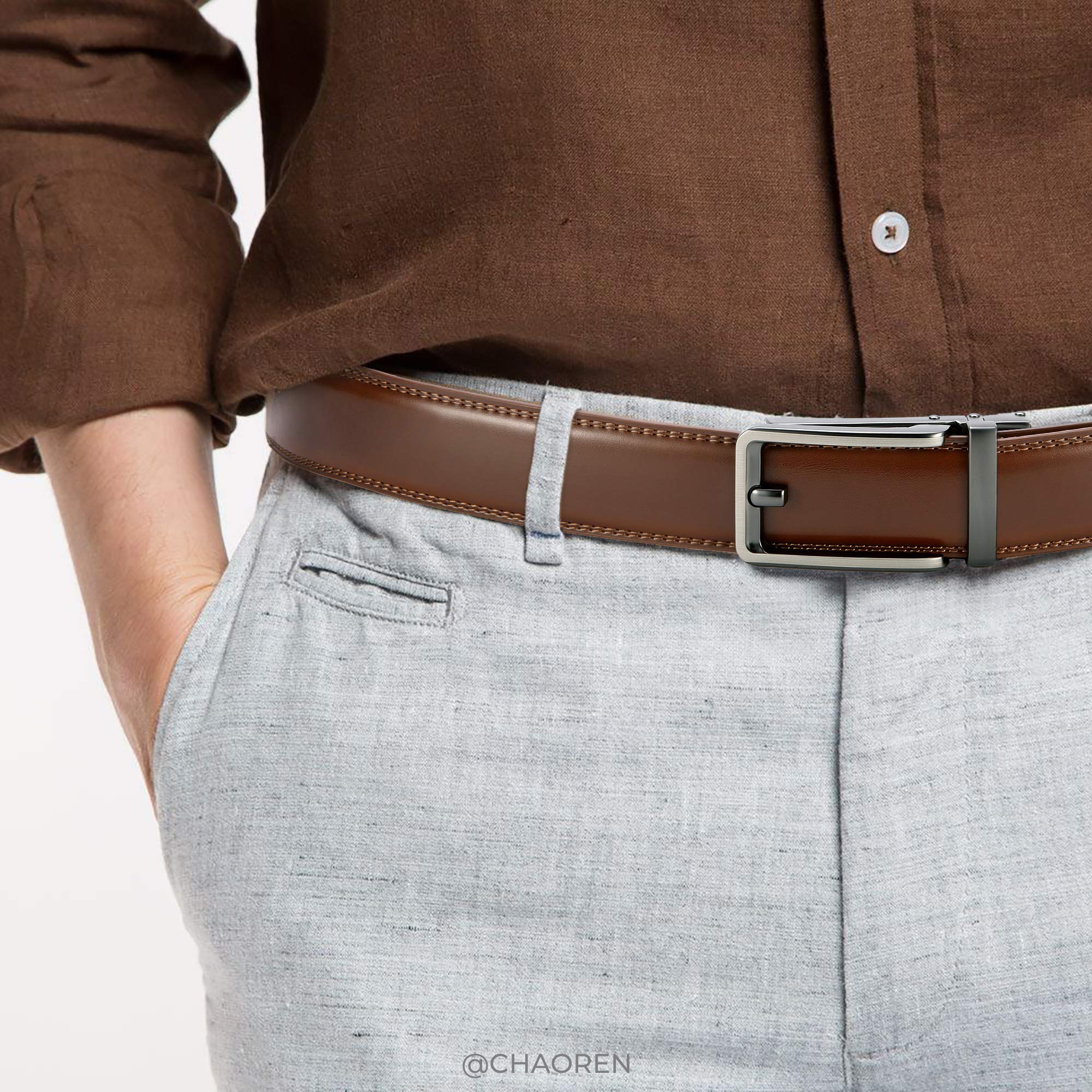 CHAOREN Ratchet Belts Men, 1 3/8" Mens Belts Leather Buckley Belt, Perfect Companion to Men's Oxfords