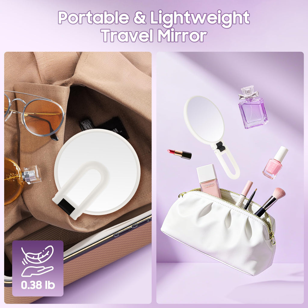 Miroir de maquillage portable double face, cadre blanc, compact pour voyager
