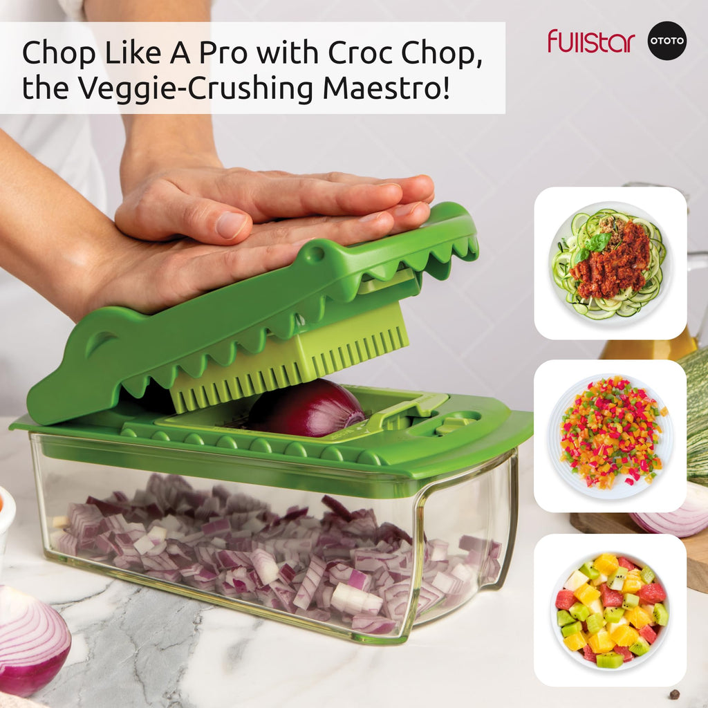 Fullstar Vegetable Chopper & Cutter - Slicer Dicer Spiralizer with Container for Food Veggie Onion Cucumber Tomato Salad Potato French Fry - Kitchen Essentials & Gadgets (PRO 4-in-1, White)
