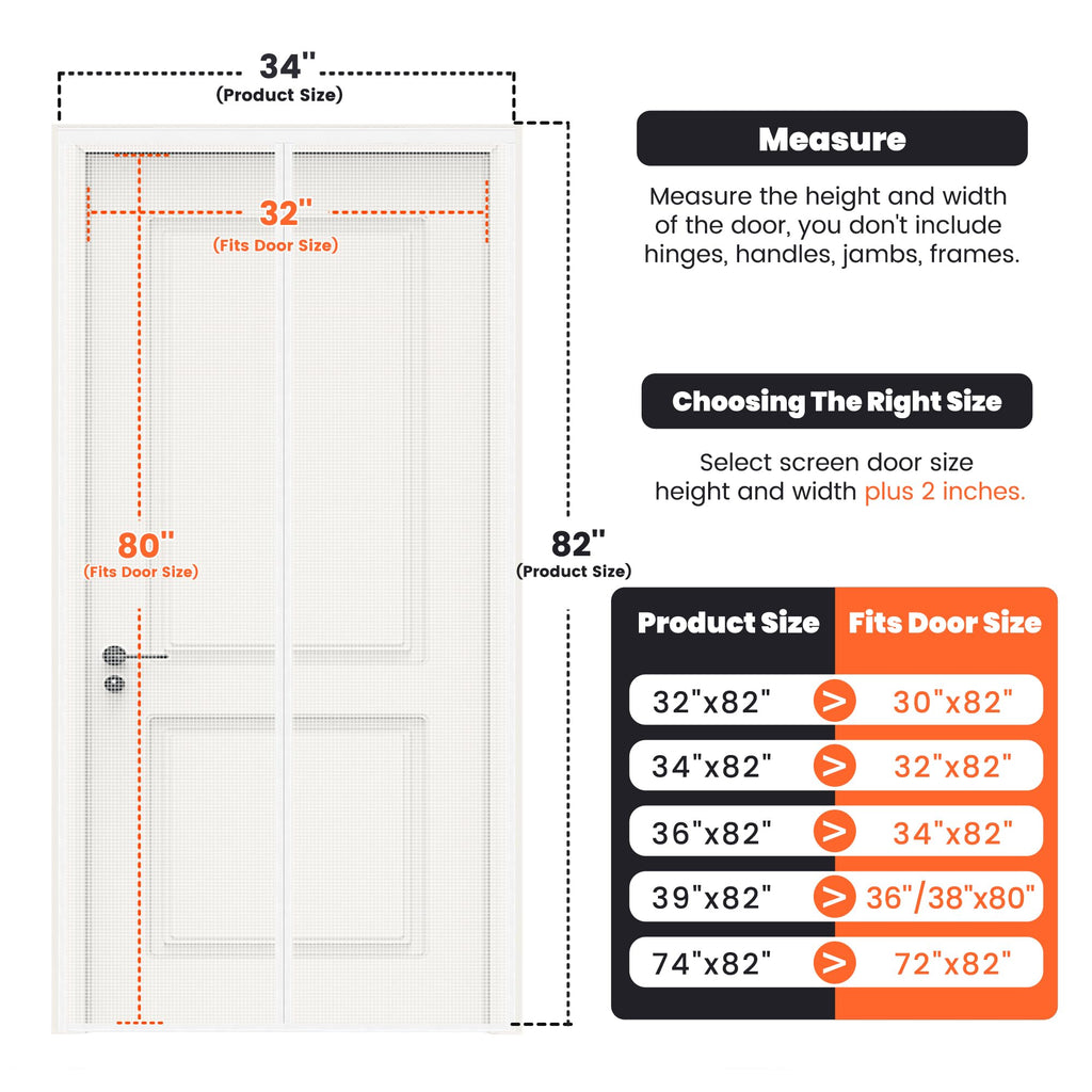 Magnetic Screen Door, Heavy Duty Fiberglass Moustiquaire Magnétique, Screen Mesh with Automatic Block Closure, Walk Through Easily, Fits Door Size up to 36-38" W x 80" H