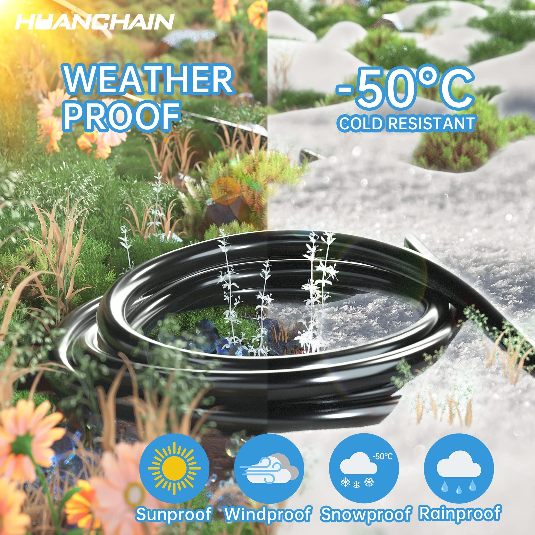 HUANCHAIN Indoor Outdoor Black Extension Cord 15 ft Waterproof, 16/3 Gauge Flexible Cold-Resistant Appliance Extension Cable Outside, 13A 1625W 16AWG SJTW, 3 Prong Electric Cord, ETL