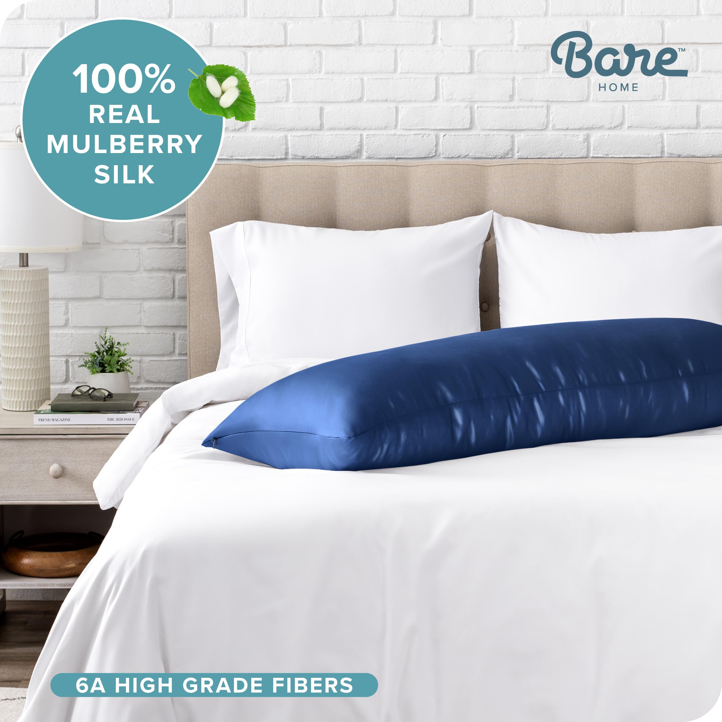 Bare Home 100% Mulberry Silk Pillowcase for Hair and Skin - Ultra Premium 6A Grade 19 Momme Silk Pillow Case - Hidden Zipper - Breathable Cooling Pillow Cover (Body, Silver)