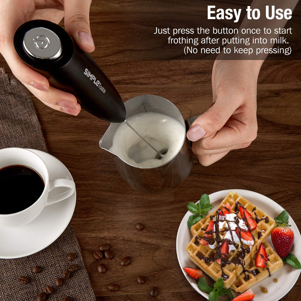 SIMPLETASTE Milk Frother Handheld Electric Foam Maker, Drink Mixer with Stainless Steel Whisk for Cappuccino, Bulletproof Coffee, Latte, Blizzard White, Without Stand, Battery Operated