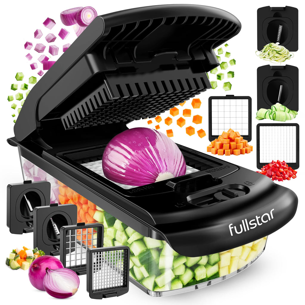 Fullstar Vegetable Chopper & Cutter - Slicer Dicer Spiralizer with Container for Food Veggie Onion Cucumber Tomato Salad Potato French Fry - Kitchen Essentials & Gadgets (PRO 4-in-1, White)