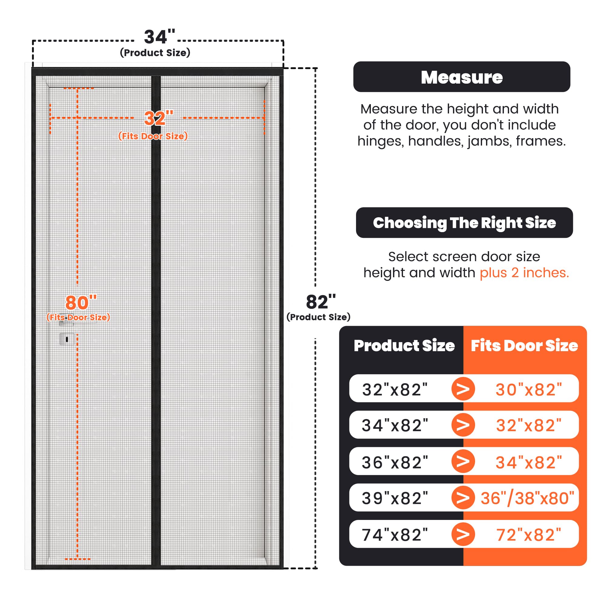 Magnetic Screen Door, Heavy Duty Fiberglass Moustiquaire Magnétique, Screen Mesh with Automatic Block Closure, Walk Through Easily, Fits Door Size up to 36-38" W x 80" H
