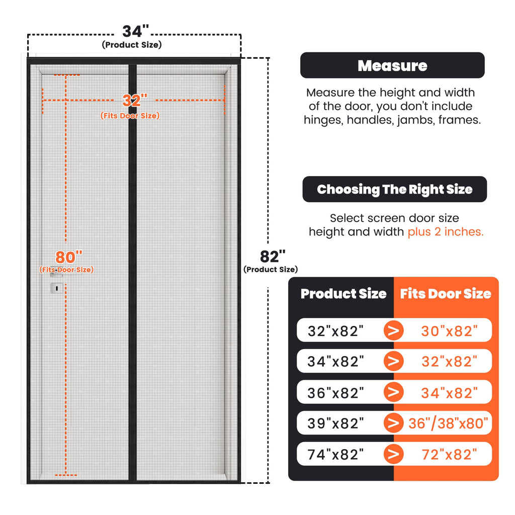 Magnetic Screen Door, Heavy Duty Fiberglass Moustiquaire Magnétique, Screen Mesh with Automatic Block Closure, Walk Through Easily, Fits Door Size up to 36-38" W x 80" H
