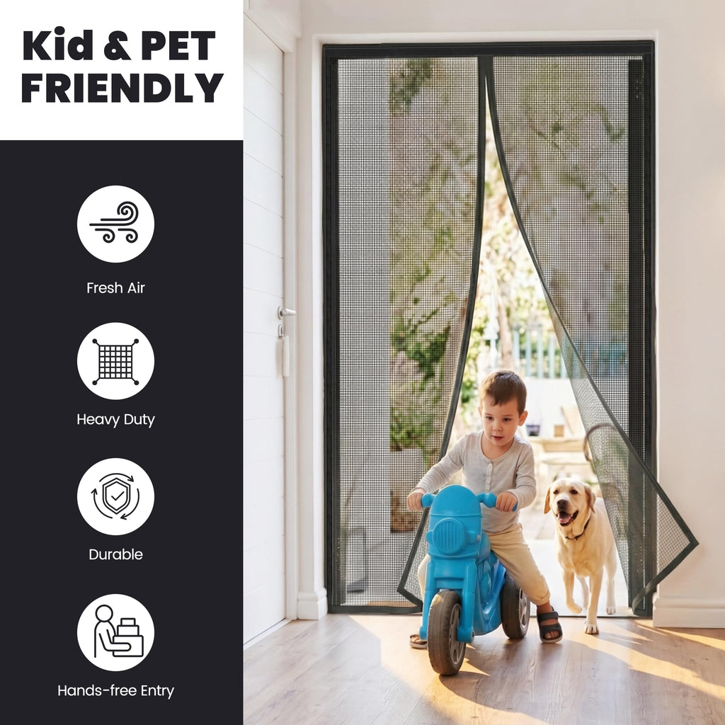 Magnetic Screen Door, Heavy Duty Fiberglass Moustiquaire Magnétique, Screen Mesh with Automatic Block Closure, Walk Through Easily, Fits Door Size up to 36-38" W x 80" H