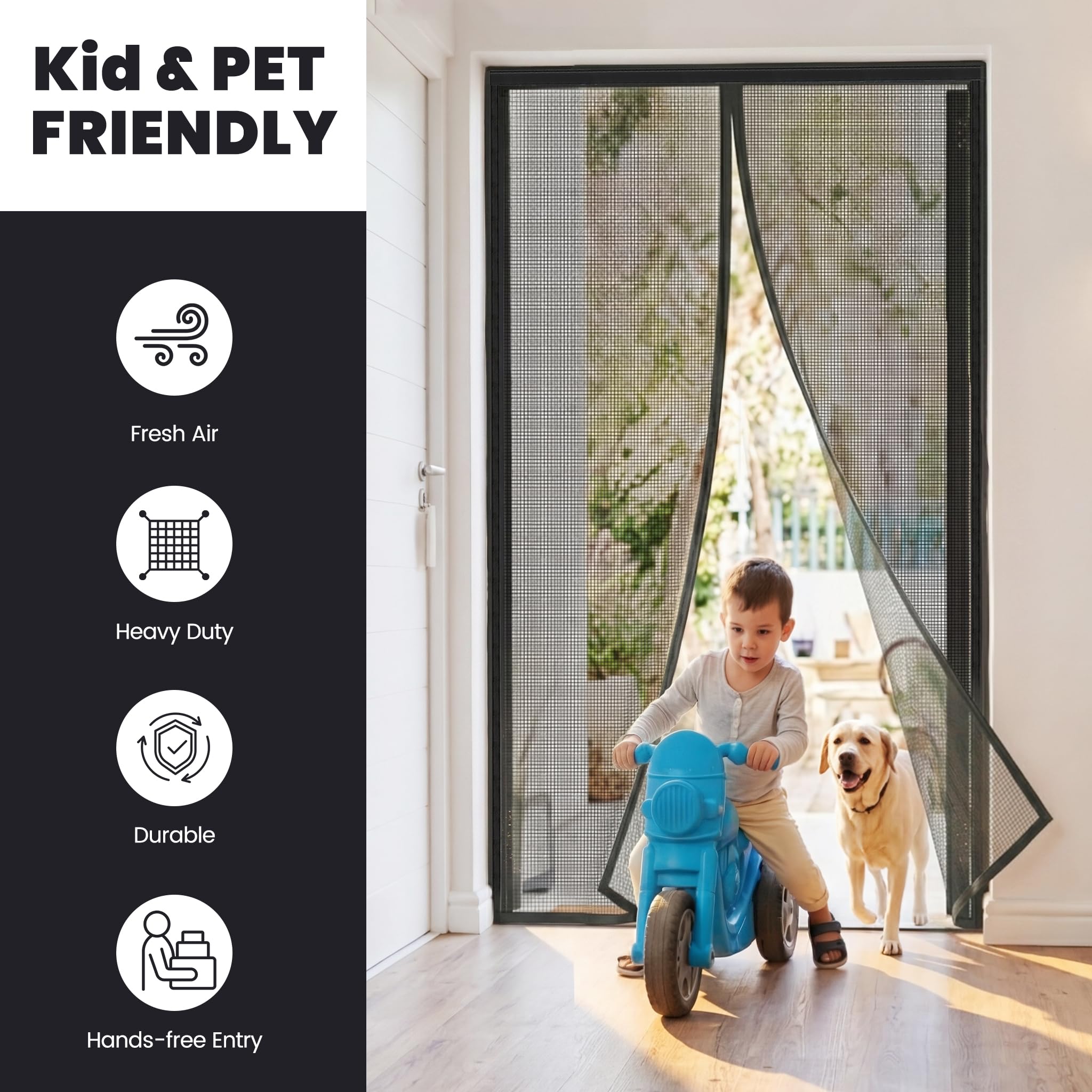 Magnetic Screen Door, Heavy Duty Fiberglass Moustiquaire Magnétique, Screen Mesh with Automatic Block Closure, Walk Through Easily, Fits Door Size up to 36-38" W x 80" H