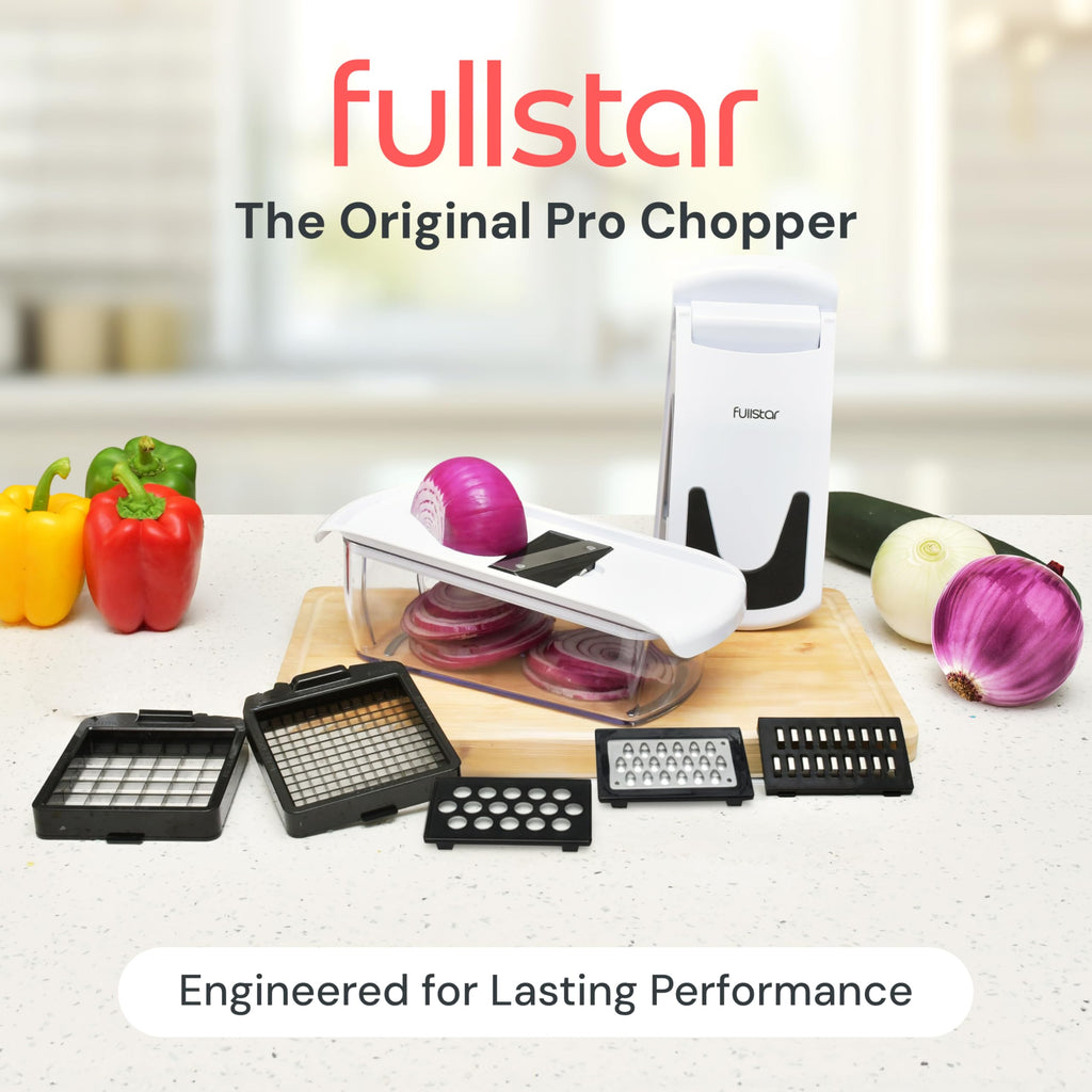 Fullstar Vegetable Chopper & Mandoline Slicer - Julienne Cutter Dicer Grater for Food Veggie Onion Cucumber Tomato Salad Potato Cheese - Kitchen Essentials & Gadgets (Compact 6-in-1, White)