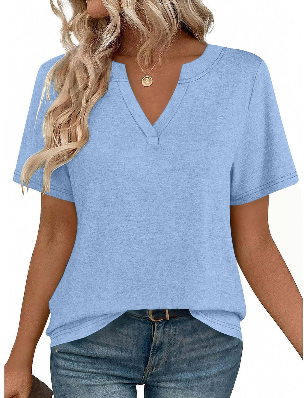 isermeo Womens Tops Short Sleeve V Neck Tee Shirts Cute Dressy Casual Summer Clothing Business Work Blouse S-XXL