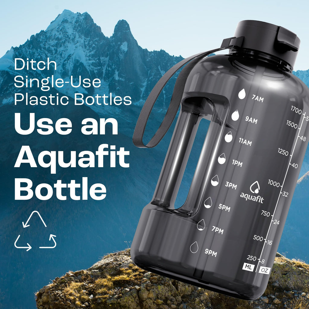 AQUAFIT 2l Water Bottle with Straw - Half Gallon Water Bottle - Motivational Gym Water Bottles 2l - 2 Liter Water Bottle Time Marker - Half Gallon Water Jug 64 oz - Large Water Bottle Gray