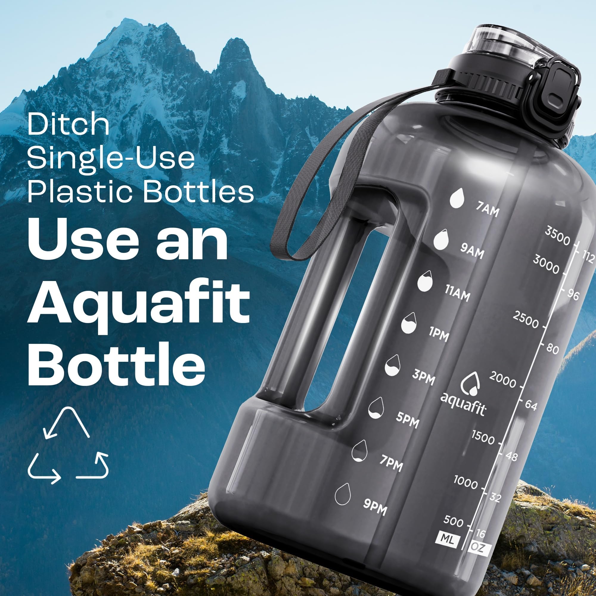 AQUAFIT 1 Gallon Water Bottle with Straw - 4l Water Bottle Time Marker - Motivational Gym Water Bottles 4l - 4 litre Water Bottles 1 Gallon 128 oz - Big Water Jug Large Water Bottle Gray