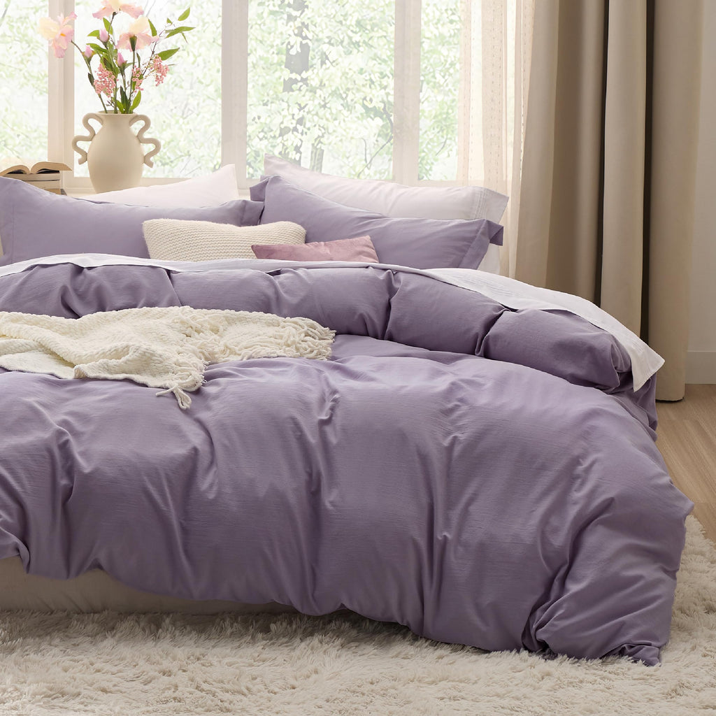 Bedsure Duvet Cover Queen Size - 3 Pieces Prewashed Cotton-Like Extra Soft Bedding Set, Includes 1 Duvet Cover 90x90 Inches with Zipper Closure & 2 Pillow Shams, Linen, Comforter Not Included