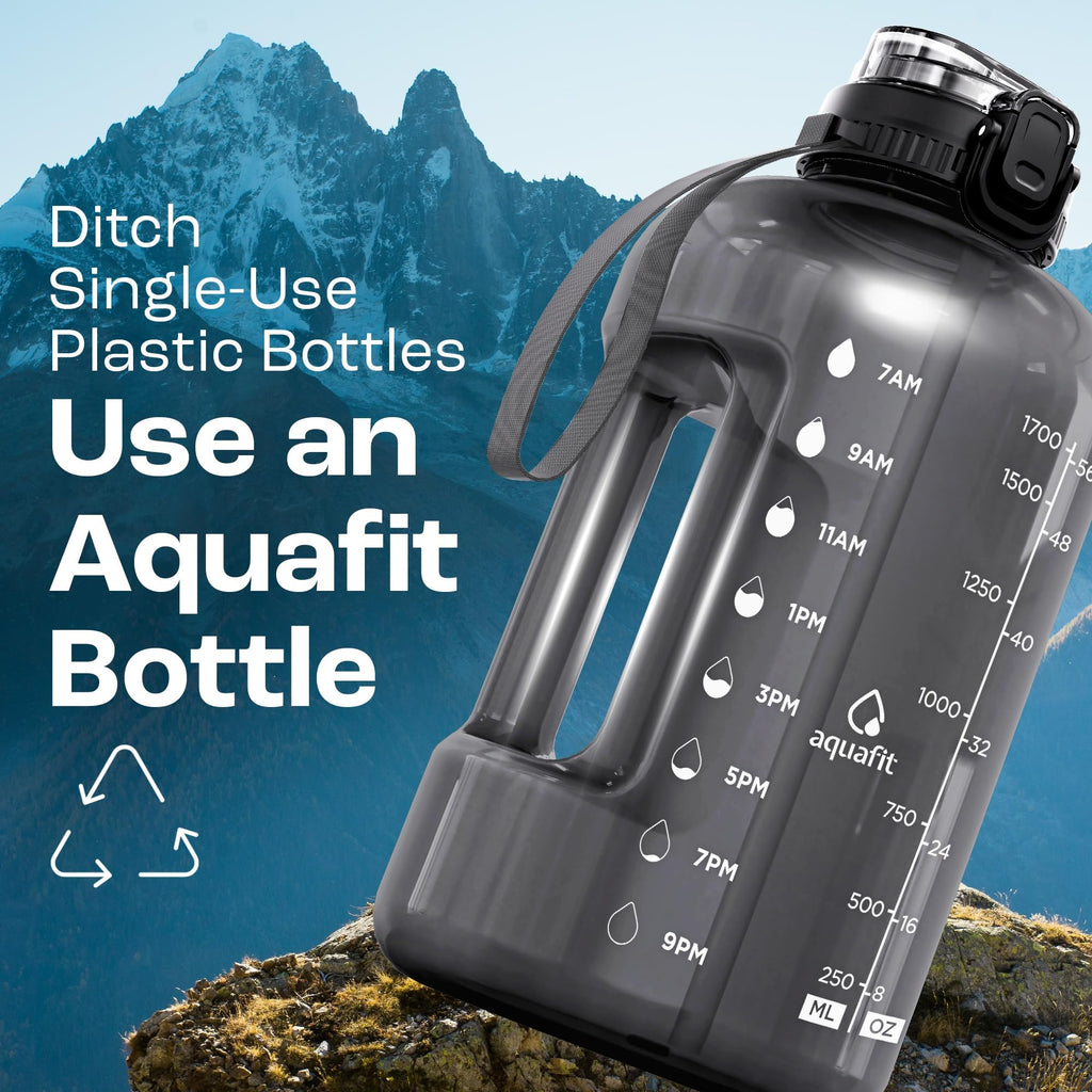 AQUAFIT 2l Water Bottle with Straw - Half Gallon Water Bottle - Motivational Gym Water Bottles 2l - 2 Liter Water Bottle Time Marker - Half Gallon Water Jug 64 oz - Large Water Bottle Gray