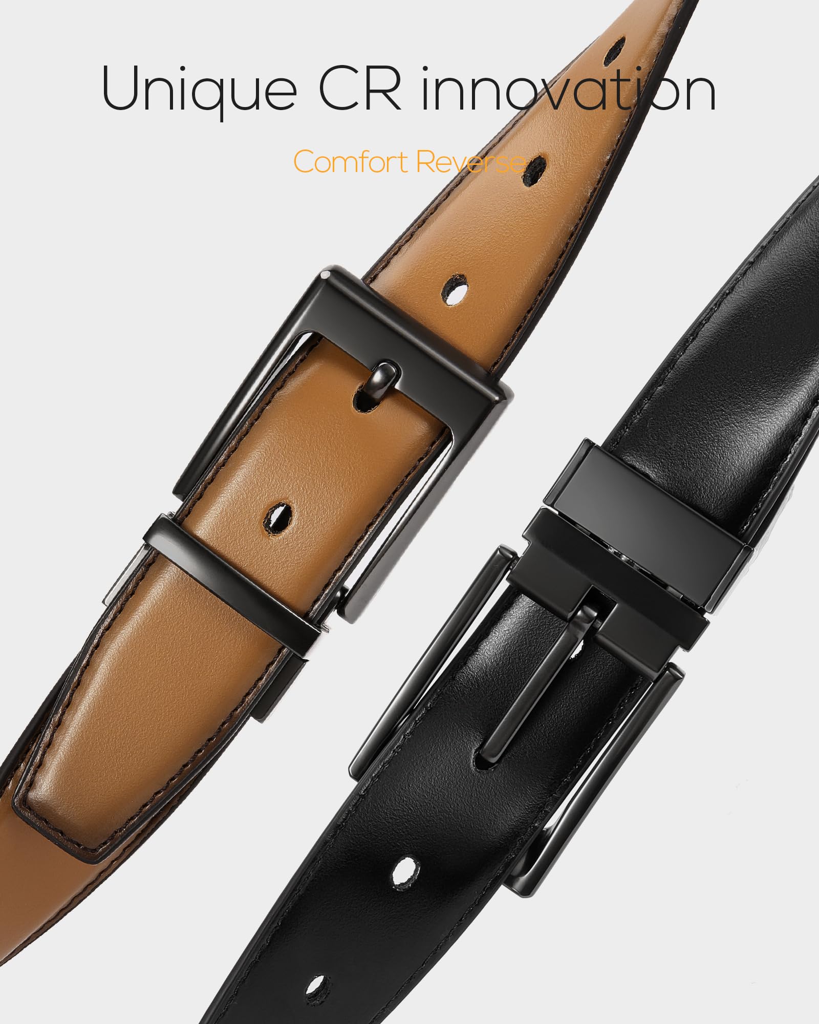 CHAOREN Reversible Mens Belt 1 Piece - 1 3/8" Mens Belts Leather for Casual Jeans Dress - One Belt, Two Colors