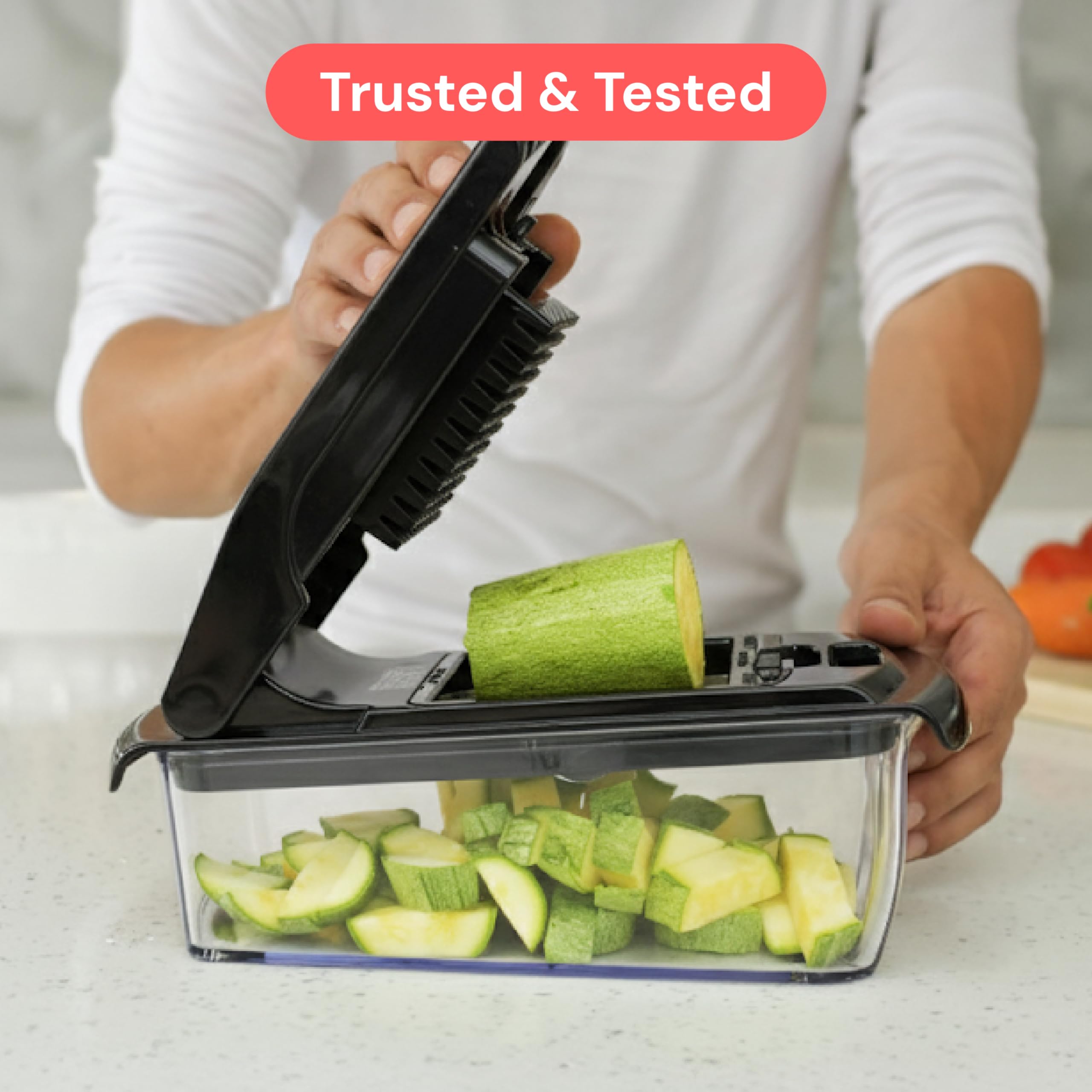 Fullstar Vegetable Chopper & Mandoline Slicer - Julienne Cutter Dicer Grater for Food Veggie Onion Cucumber Tomato Salad Potato Cheese - Kitchen Essentials & Gadgets (Compact 6-in-1, White)