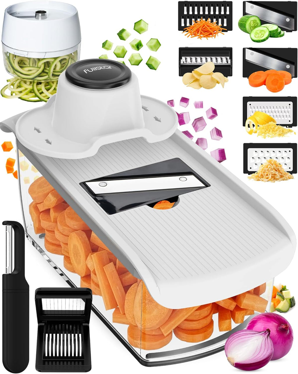 Fullstar Mandoline Slicer for Kitchen with Safety Glove (11 in 1)