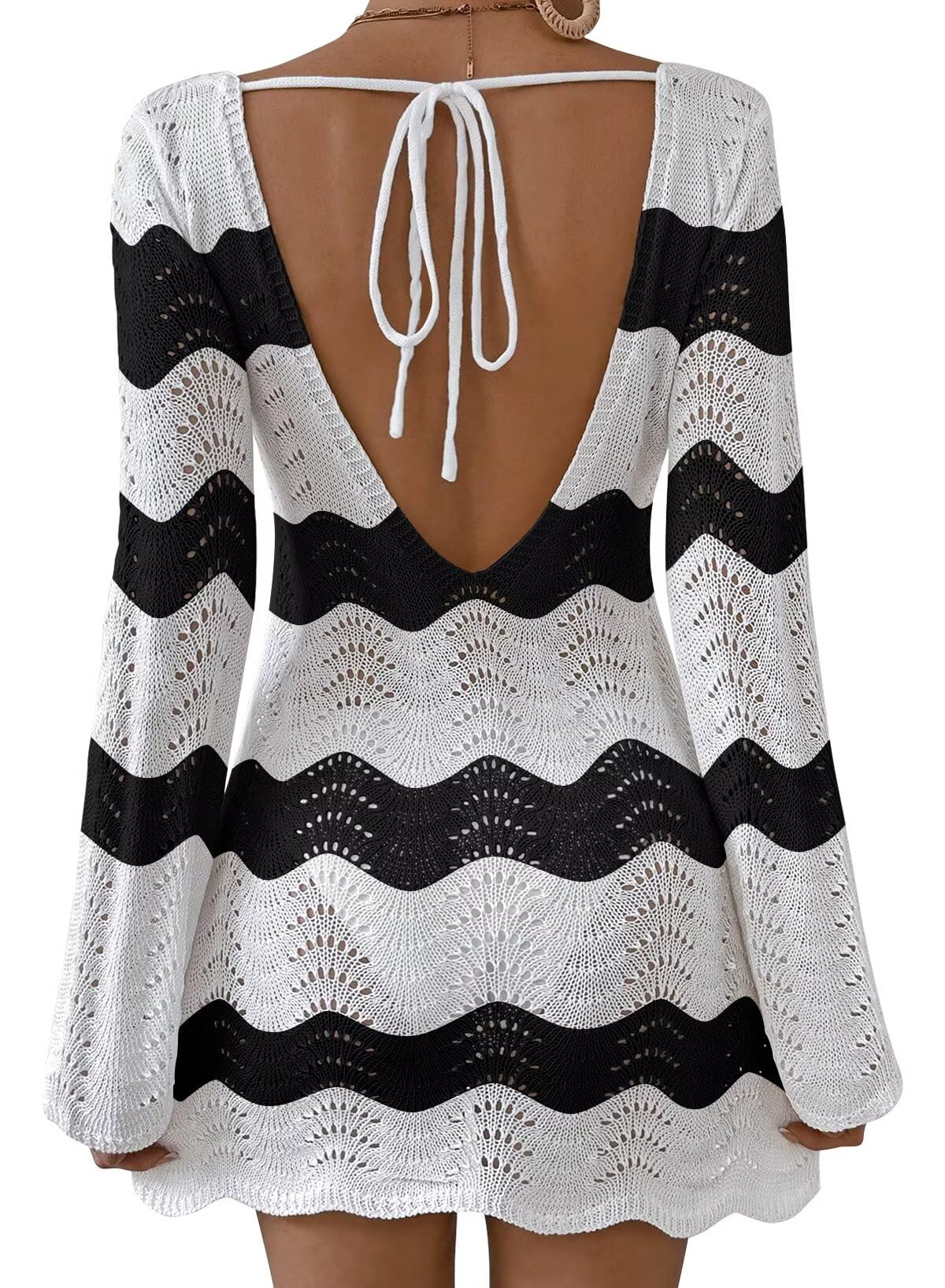 Falechay Womens Swimsuit Cover Up Long Sleeve Crochet Bathing Suit Mesh Backless Cover Ups Summer Beach Vacation Outfits 2026