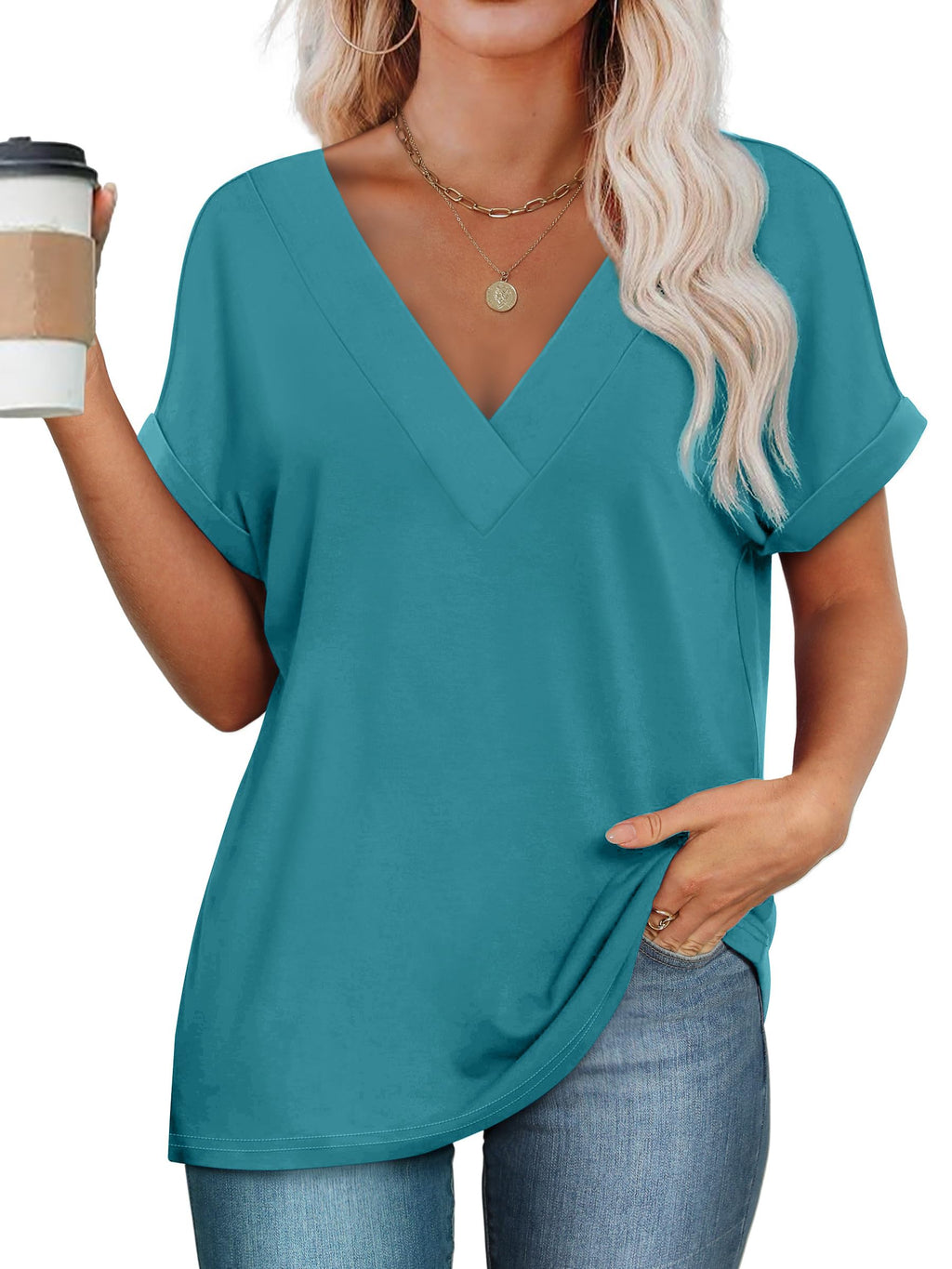 isermeo Womens T Shirts Short Sleeve V Neck Tees Fashion Tops 2026 Trendy Soft Casual Blouse Summer Outfits S-XXL