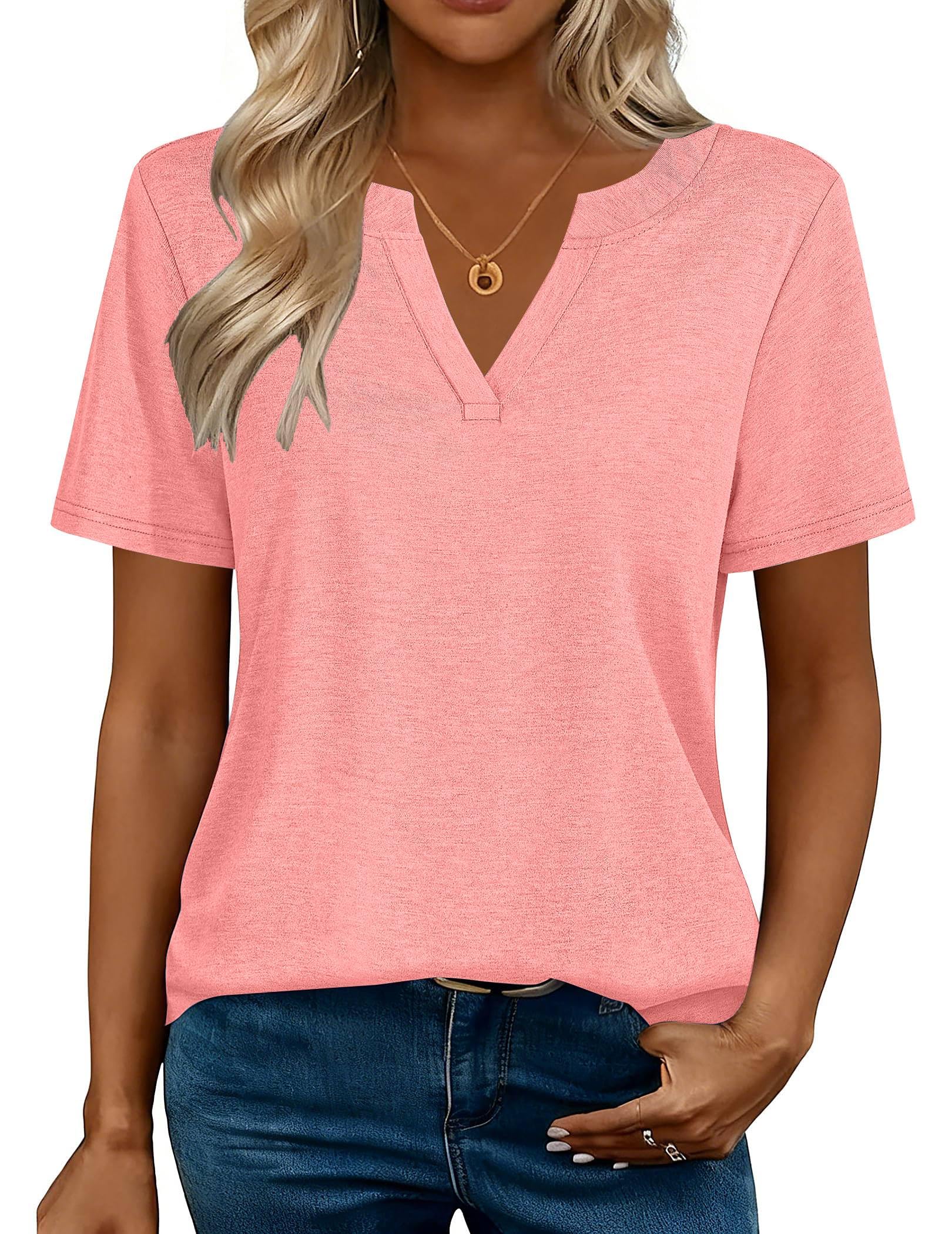 isermeo Womens Tops Short Sleeve V Neck Tee Shirts Cute Dressy Casual Summer Clothing Business Work Blouse S-XXL