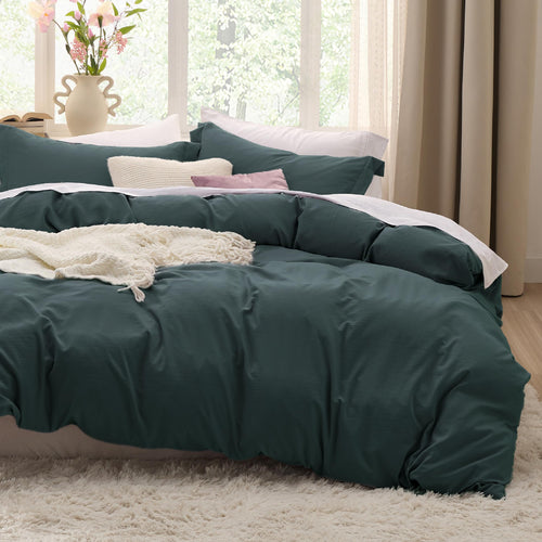 Bedsure Duvet Cover Queen Size - 3 Pieces Prewashed Cotton-Like Extra Soft Bedding Set, Includes 1 Duvet Cover 90x90 Inches with Zipper Closure & 2 Pillow Shams, Linen, Comforter Not Included