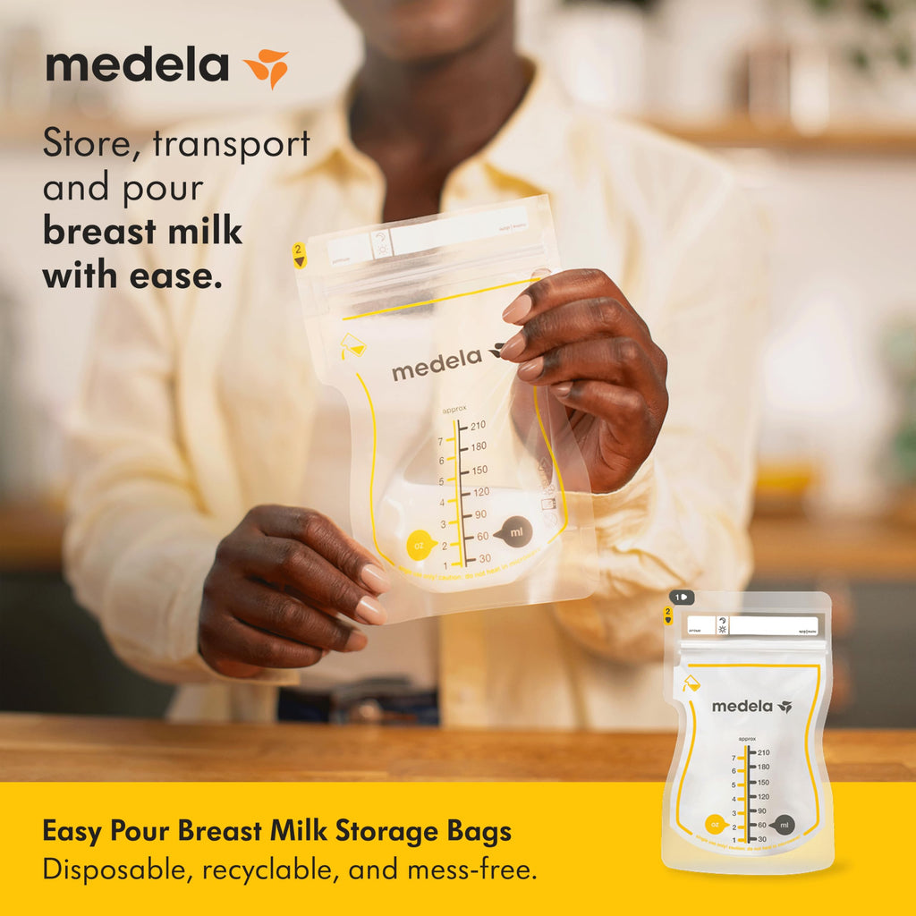 Medela Easy Pour Disposable Breast Milk Storage Bags, 7 oz/210 ml Capacity, Leakproof Design with Milk Protection, Made Without BPA, Pack of 100