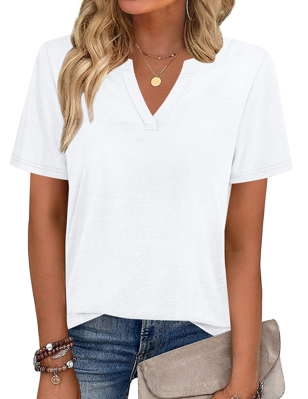 isermeo Womens Tops Short Sleeve V Neck Tee Shirts Cute Dressy Casual Summer Clothing Business Work Blouse S-XXL