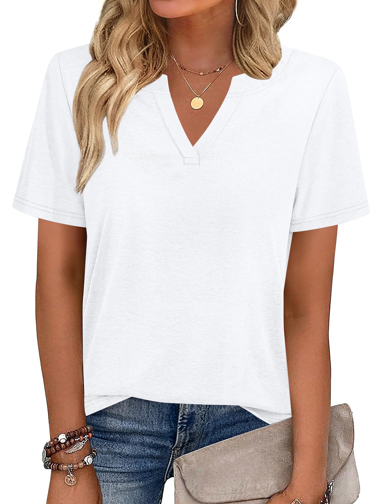 isermeo Womens Tops Short Sleeve V Neck Tee Shirts Cute Dressy Casual Summer Clothing Business Work Blouse S-XXL