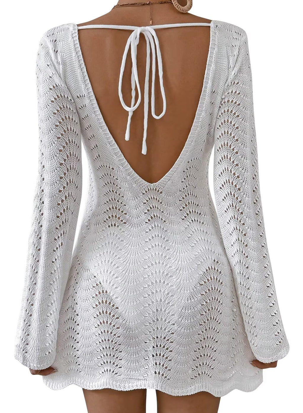 Falechay Womens Swimsuit Cover Up Long Sleeve Crochet Bathing Suit Mesh Backless Cover Ups Summer Beach Vacation Outfits 2026