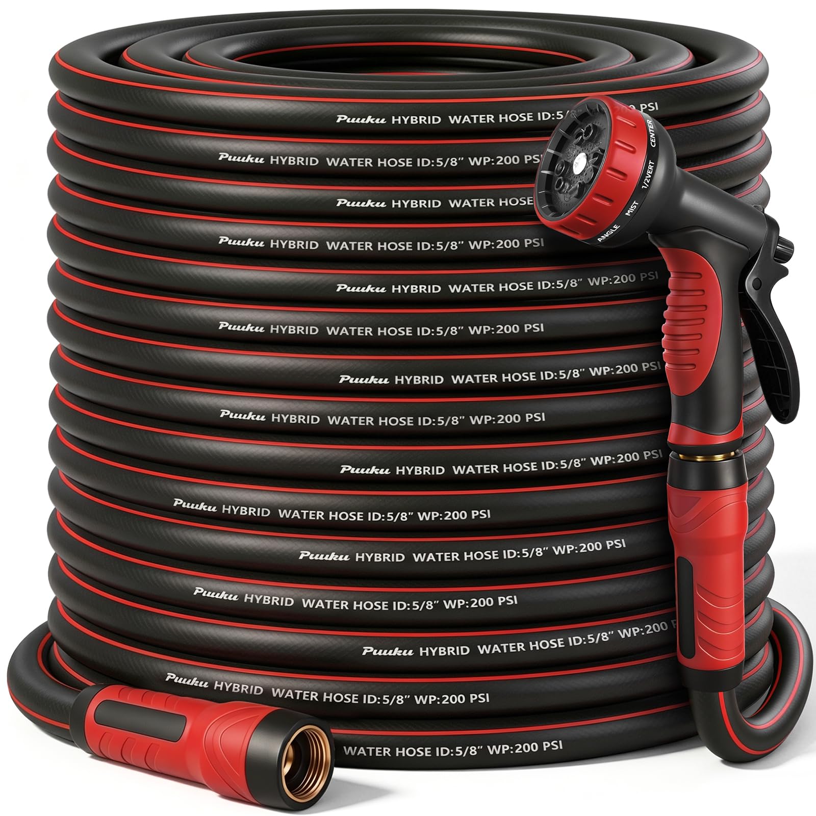 Tuyau d’arrosage 7,6 m noir et rouge, raccords mâle et femelle en laiton