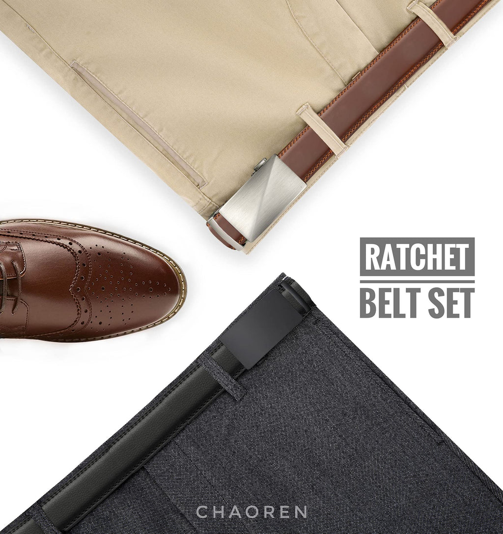 CHAOREN Ratchet Belts for Men 2 Pack - 1 3/8" Leather Belts Men