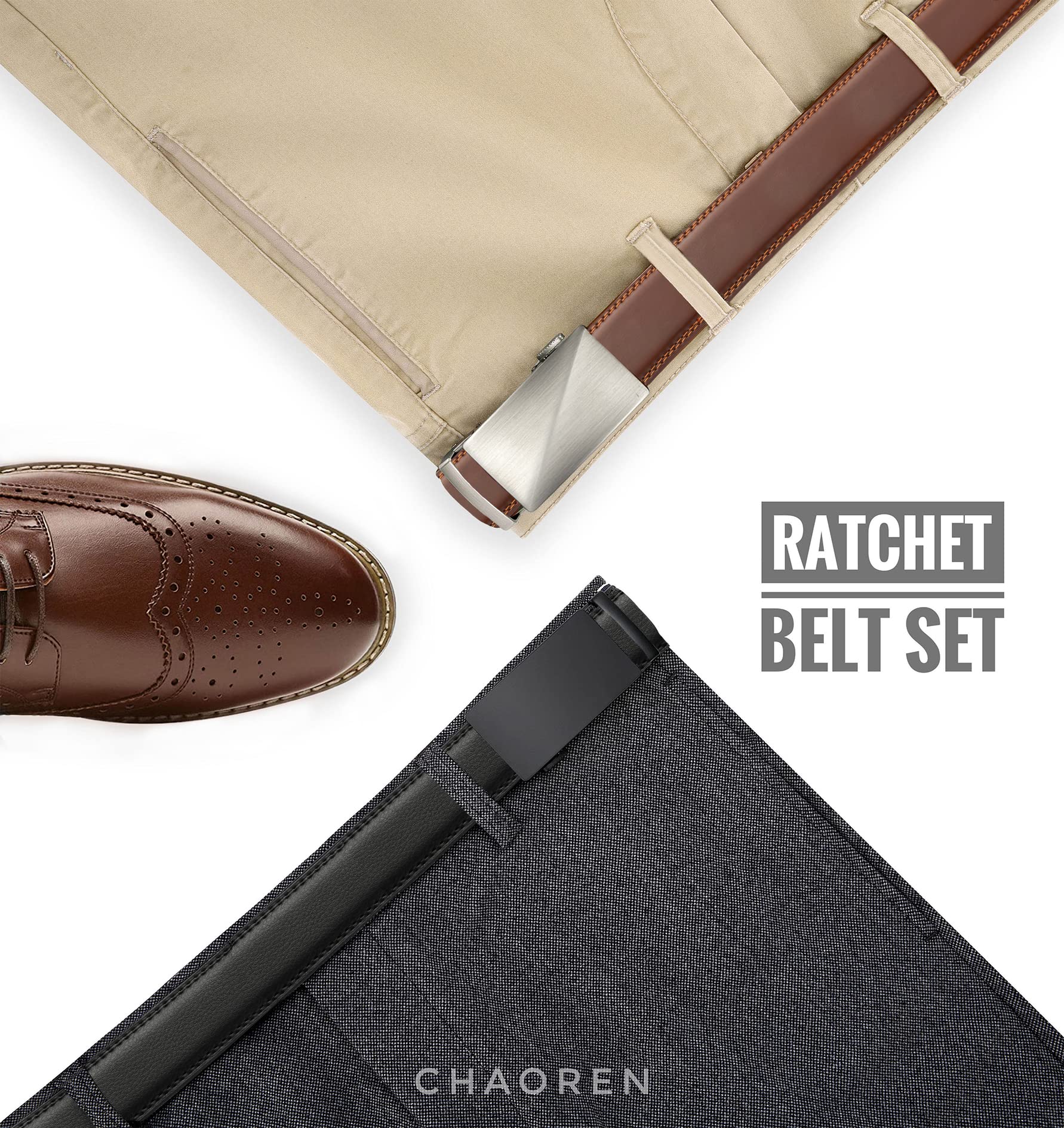 CHAOREN Ratchet Belts for Men 2 Pack - 1 3/8" Leather Belts Men
