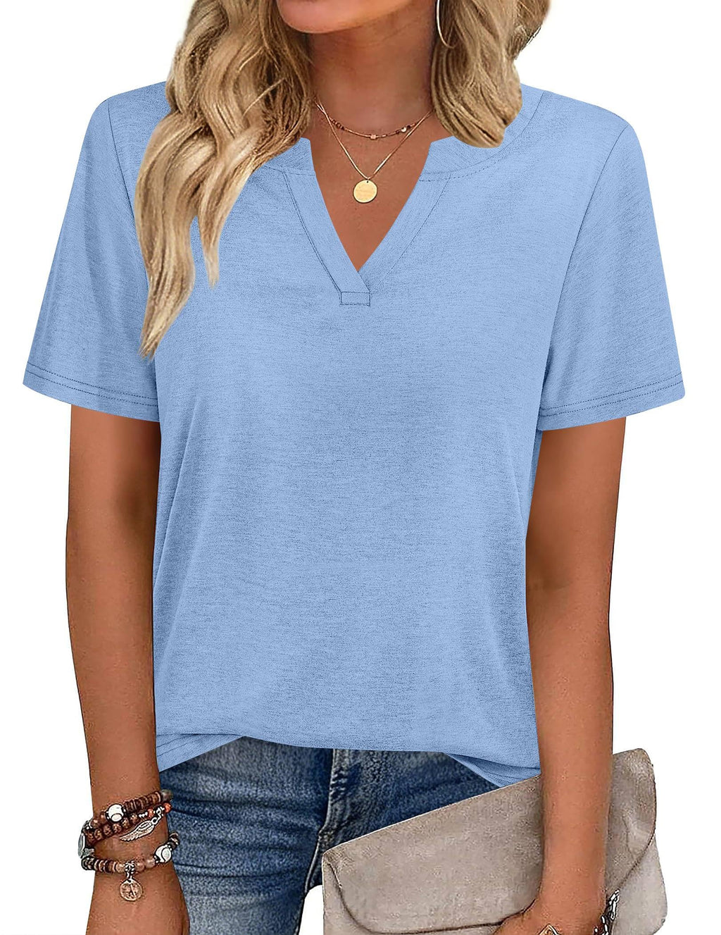isermeo Womens Tops Short Sleeve V Neck Tee Shirts Cute Dressy Casual Summer Clothing Business Work Blouse S-XXL