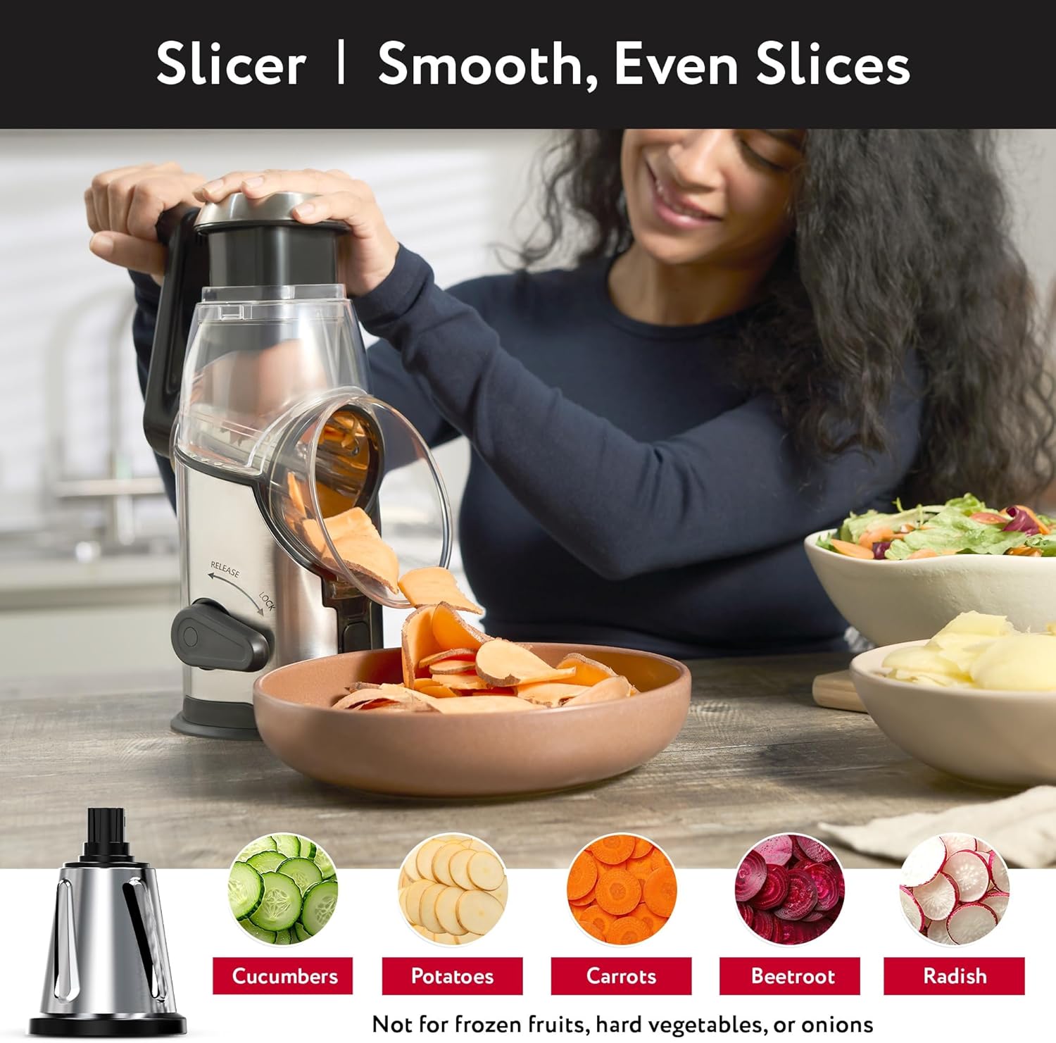 Cheese Grater Rotary Handheld - Vegetable Slicer - Stainless Steel Body & 3 Interchangeable Blades - Cheese Veggies Nuts Shredder - Non-Slip Base - Fast & Easy to Use Kitchen Gadget