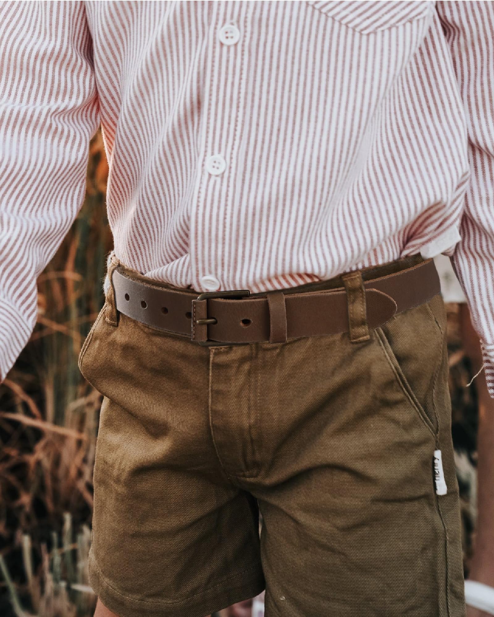 CHAOREN Leather Kids Belt - 1 1/8" Handmade Leather Boys Belt - Ideal for Casual and Dress Wear