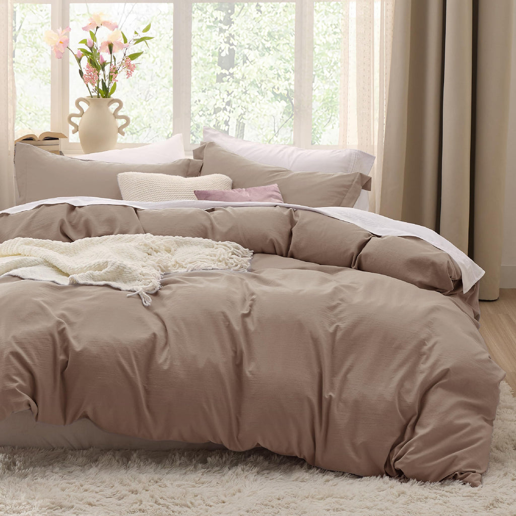 Bedsure Duvet Cover Queen Size - 3 Pieces Prewashed Cotton-Like Extra Soft Bedding Set, Includes 1 Duvet Cover 90x90 Inches with Zipper Closure & 2 Pillow Shams, Linen, Comforter Not Included