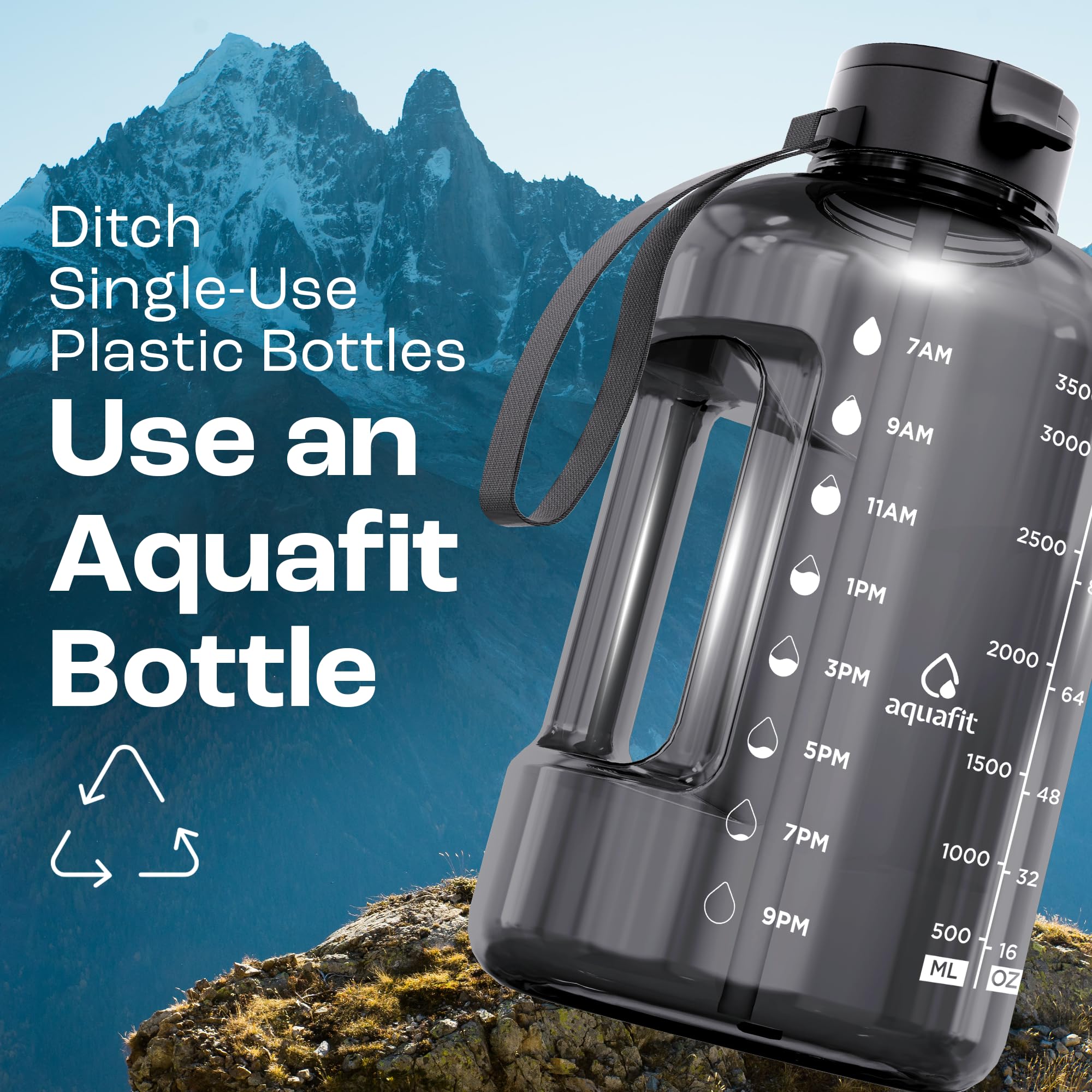 AQUAFIT 1 Gallon Water Bottle with Straw - 4l Water Bottle Time Marker - Motivational Gym Water Bottles 4l - 4 litre Water Bottles 1 Gallon 128 oz - Big Water Jug Large Water Bottle Gray