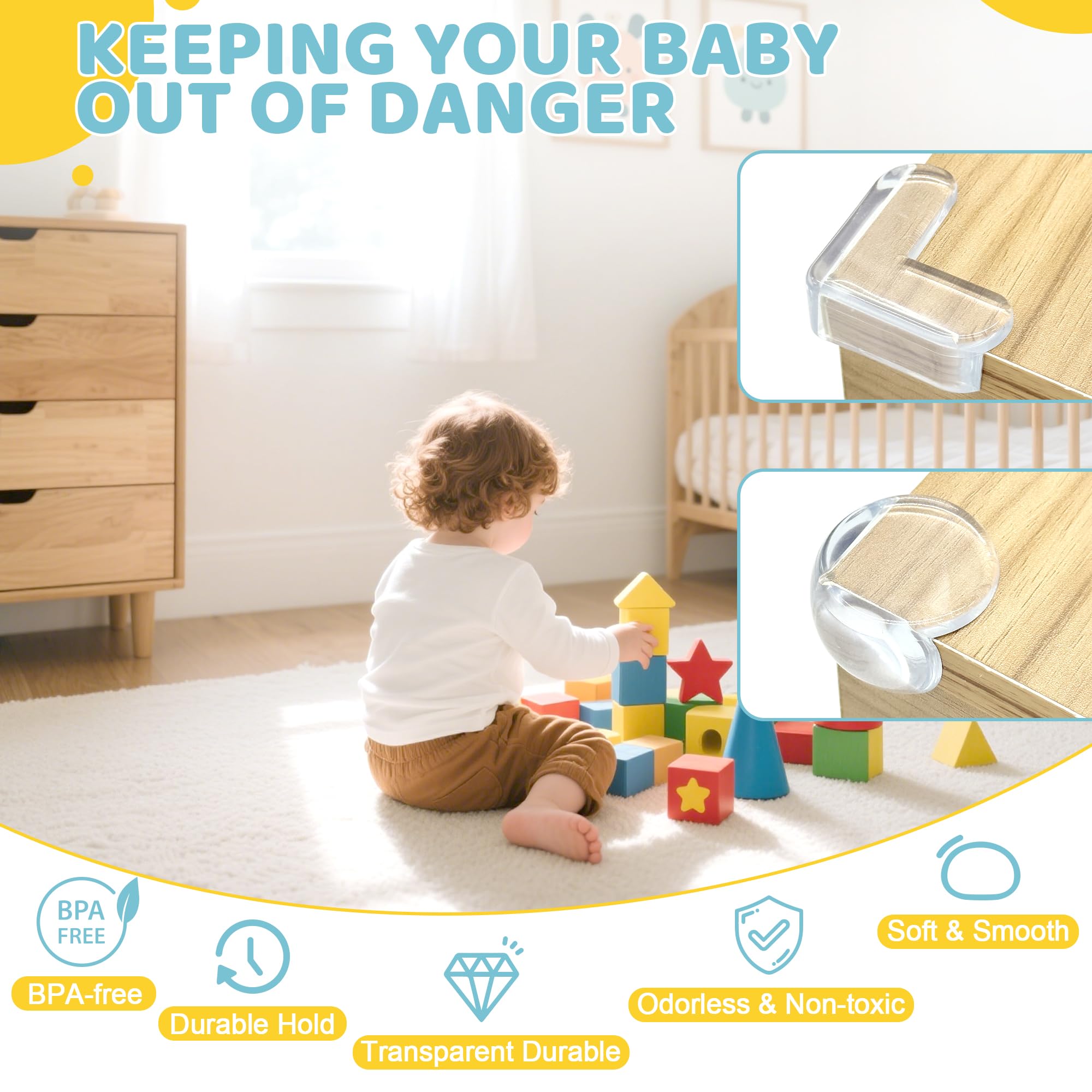 4our Kiddies 56 Pack Baby Proofing Kit, 6 Child Proof Cabinet Locks, 32 Outlet Covers, 6 Anti-Tip Furniture Anchors and 12 Corner Protectors, Child Safety Essentials to Protect Kids at Home