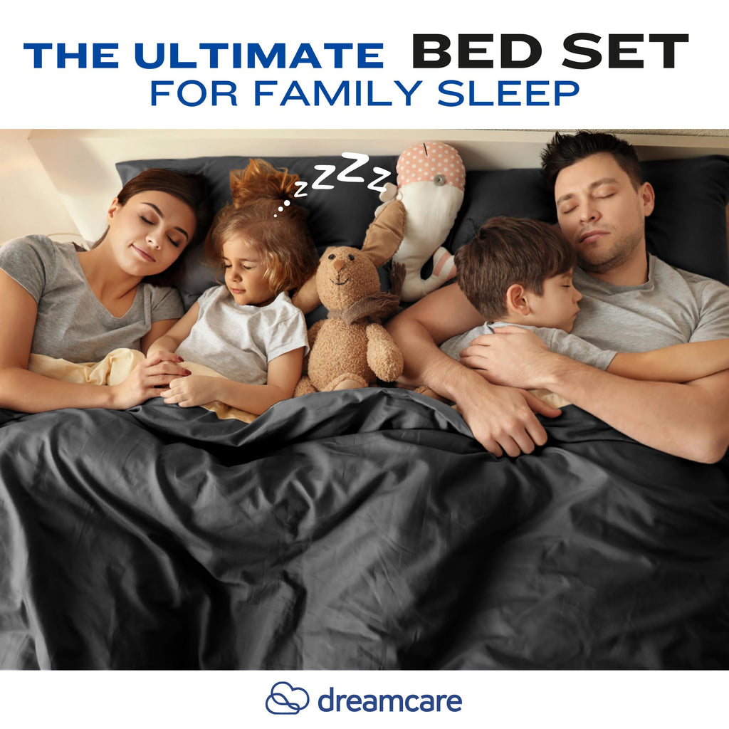 DREAMCARE Bedding Sets Queen - 4 Piece Queen Bed Sheets - Deep Pocket up to 15 in - Draps Lit Queen - Luxury Hotel Sheets & Pillowcases Set - Shrink & Fade Resistant (Queen, Black)